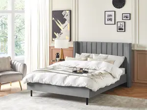 Velvet EU Double Size Bed Grey VILLETTE