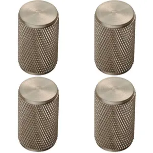 4x Knurled Cylindrical Cupboard Door Knob 18mm Dia Satin Nickel Cabinet Handle