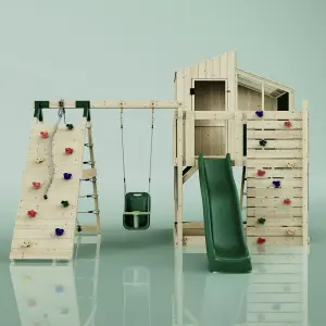 PolarPlay Kids Climbing Tower & Playhouse with Swing and Slide - Climb & Swing Vidar Green