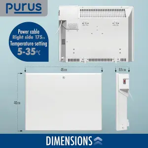 Purus Electric Radiator Panel Heater Eco 600W Bathroom Safe Wall Mounted or Floorstanding Timer Thermostat Lot 20