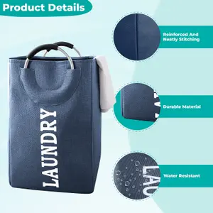 Navy Collapsible Laundry Hamper with Handles Foldable Laundry Basket - 43L