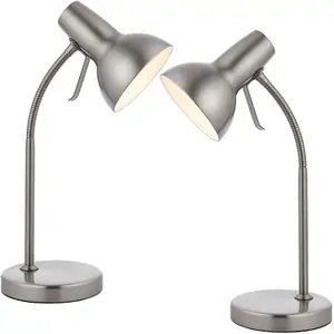 2 PACK - Adjustable Neck USB Desk Lamp Satin Nickel Metal Shade Table Work Light