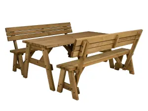 Victoria wooden picnic bench and table set, outdoor dining set with backrest (7ft, Rustic brown)