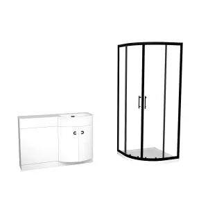 Nes Home Elton Matte Black Quadrant 800mm Shower Enclosure & Right Hand Vanity Combination Unit