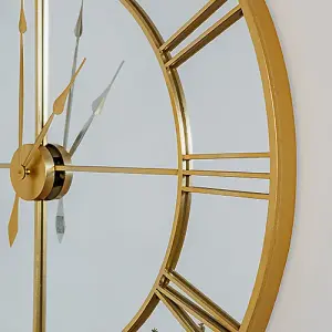 Extra Large Gold Mirrored Wall Clock 120cm