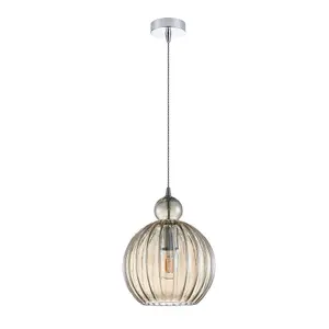 Luminosa Modern Hanging Pendant Chrome 1 Light  with Cognac Shade, E27 Dimmable