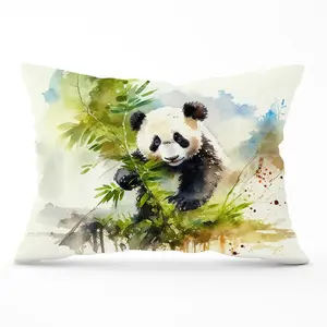 Panda Eating Bamboo Watercolour Cushions 33cm x 48cm