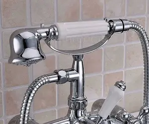 Edwardian Traditional Chrome Bath Shower Head Mixer Tap Ceramic Lever Handle