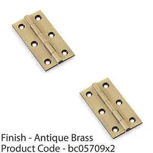 2 PACK - PAIR Solid Brass Cabinet Butt Hinge - 64mm - Antique Brass Premium Cupboard