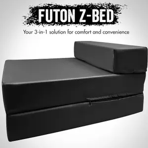 Fold Out Single Z Bed Futon Sofa Chair Mattress - Black