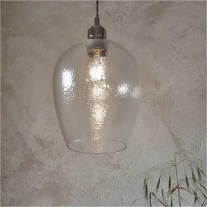 Hanging Ceiling Pendant Light - Bright Nickel Plate & Clear Hammered Glass - 10W LED E27