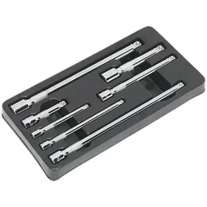 7-Piece Chrome Extension Bar Set for 1/4" 3/8" & 1/2" Drive - Premium Quality