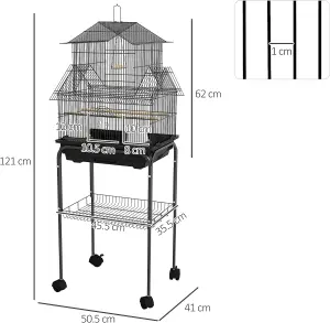 Bird Cage Budgie Cage with Stand Slide Tray Handle for Finch Canary 50.5 x 41 x 121cm Black