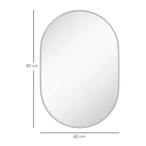 HOMCOM Oval Bathroom Mirror, Modern Wall Mirror Aluminium Frame, 60 x 90cm