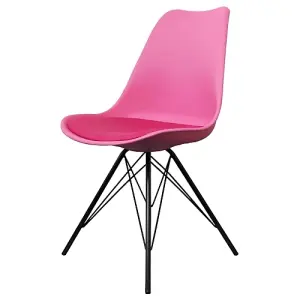 Soho Bright Pink Plastic Dining Chair with Black Metal Legs