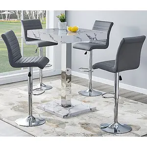 Topaz Diva Marble Effect Gloss Bar Table 4 Ripple Grey Stools