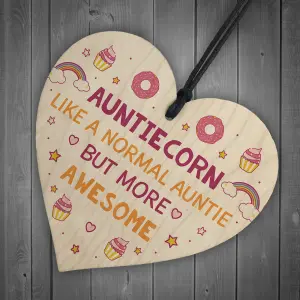 Handmade Auntie Gift Novelty Sister Plaque Wooden Heart Birthday Christmas Unicorn Sign