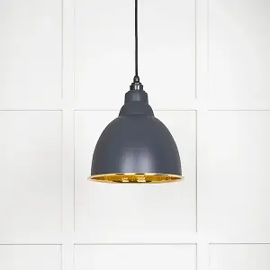 Hammered Brass Brindley Pendant in Slate