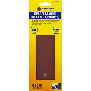 Set Of 10 1/3 Sanding Sheet Set Sandpaper Wood Diy P80 Grit 93 X 230mm