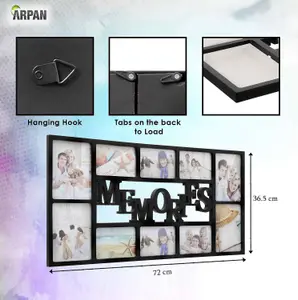 ARPAN Memories 10 Multi Aperture Photo Picture Frame - Holds 6 X 6''X4'' Photos, 4 X 5''X7'' Photos - Black