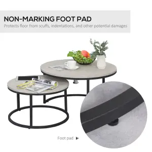 HOMCOM 2 Pcs Stacking Coffee Table Set Steel Frame, Marble Grey