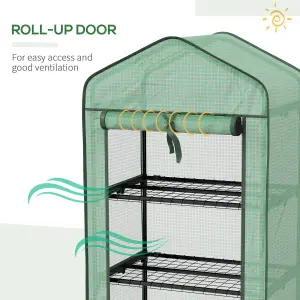 Outsunny Portable Mini Greenhouse with Roll-up Door and Wheels, Green