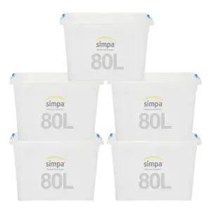 simpa 80L Clik 'n' Store Plastic Storage Boxes - Set of 5