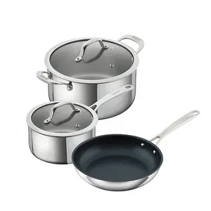 Kuhn Rikon Allround Stainless Steel 3-Piece Mixed Cookware Set - 16cm Saucepan, 20cm Casserole Pot and 24cm Frying Pan