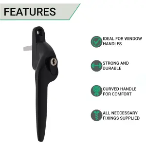 EAI Yale Quartus Cranked Espagnolette Window Handle Left Hung - 40mm Spindle - Black