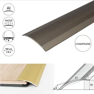 A49 61mm Anodised Aluminium Self Adhesive Door Threshold Ramp Profile - Champagne, 1.0m