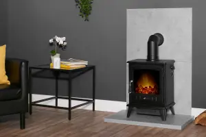 Acantha Tile & Hearth Set in Concrete Effect with Black  Aviemore Stove & Angled Pipe