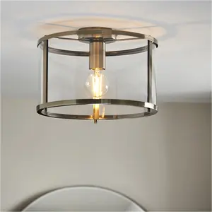 2 PACK Semi Flush Low Ceiling Light - Antique Brass & Clear Glass - 10W Max LED E27