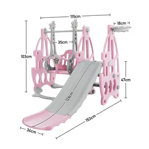 3 in 1 Pink and Grey Slide and Swing Set Play Set with Basketball Hoop W 1330 x D 1530 x H 1030 mm