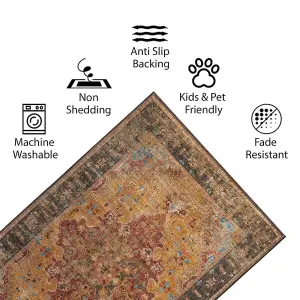 Vernal Milagros Ochre, Walnut Brown, and Rust Machine Washable Rug - For Living Room, Dining Room, Bedroom,  152 cm x 213 cm