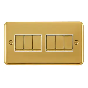 Curved Polished Brass 10A 6 Gang 2 Way Ingot Light Switch - White Trim - SE Home