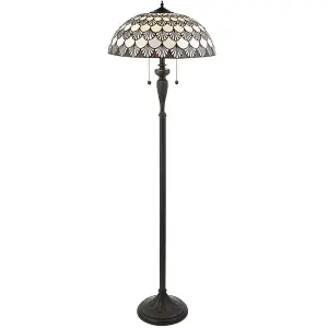 1.5m Tiffany Twin Floor Lamp Dark Bronze & Retro Stained Glass Shade i00025