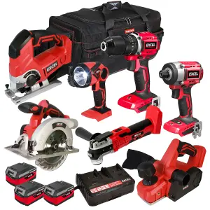 Excel 18V Cordless 7 Piece Tool Kit with 3 x 4.0Ah Batteries & Charger in Bag EXL29262