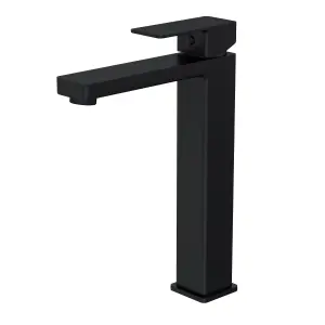 Square Tall Mono Basin Mixer Tap - Matt Black