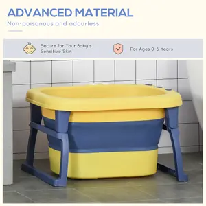 HOMCOM Foldable Baby Bathtub for Newborns Infants Toddlers w/ Stool - Yellow