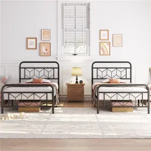 Yaheetech Black 3ft Single Metal Bed Frame with Diamond Pattern Headboard and Footboard