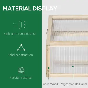 Outsunny Wooden Cold Frame Greenhouse Garden Polycarbonate Grow House, Natural