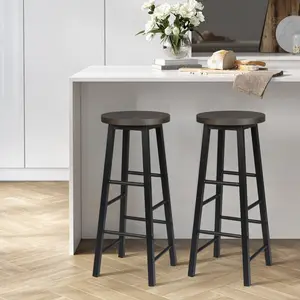 Haydenville Upholstered Counter Stool with Metal Frame (Set of 2) Black / Light Oak