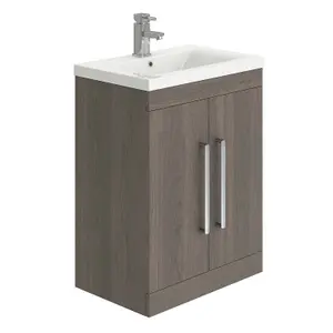 Novela 515mm Floorstanding Vanity Unit in Dark Wood with Ceramic Basin