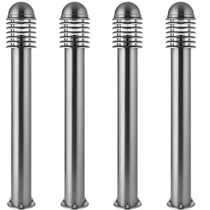 4 PACK 1m Outdoor Post Bollard Light Polished Steel Vandal Proof Pathway Lamp