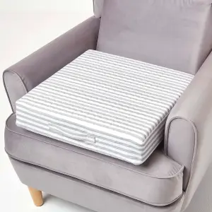 Homescapes Grey Stripe Quilted Cotton Armchair Booster Cushion Cover