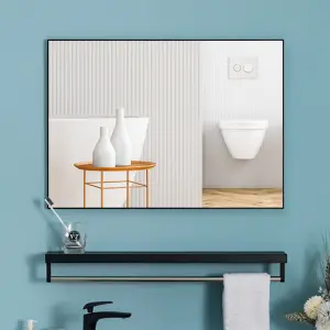 Black Wall Mounted Rectangle Bathroom Mirror Framed Mirror Vanity Mirror W600 x H400 mm