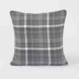 Woven Check Cushion Covers Tartan Pack of 2 Pillow, 45 x 45cm - Charcoal