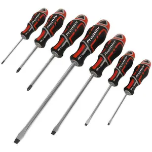 7 PACK Premium Soft Grip Screwdriver Set - Slotted & Phillips Various Sizes RED