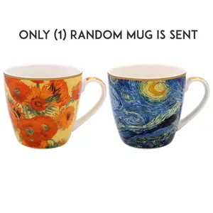 Breakfast Mug Ceramic Big Coffee Cup Floral Blue Sunflower Starry Night Van Gogh