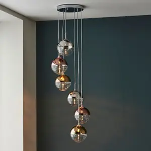 Luminosa Paloma Plate Pendant Ceiling Lamp, Chrome Plate With Chrome, Copper, Gold, Glass